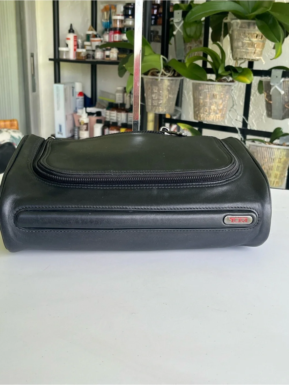 TUMI Men's Black Leather Travel Dopp Kit Toiletry Bag